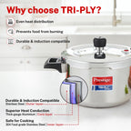 Prestige 5L+3L Triply Svachh Outer Lid Pressure Cooker Combi with 2 Lids|Gas & Induction Compatible|Deep lid for spillage control|Triply body for even heat distribution|5 Years Warranty|ISI Certified