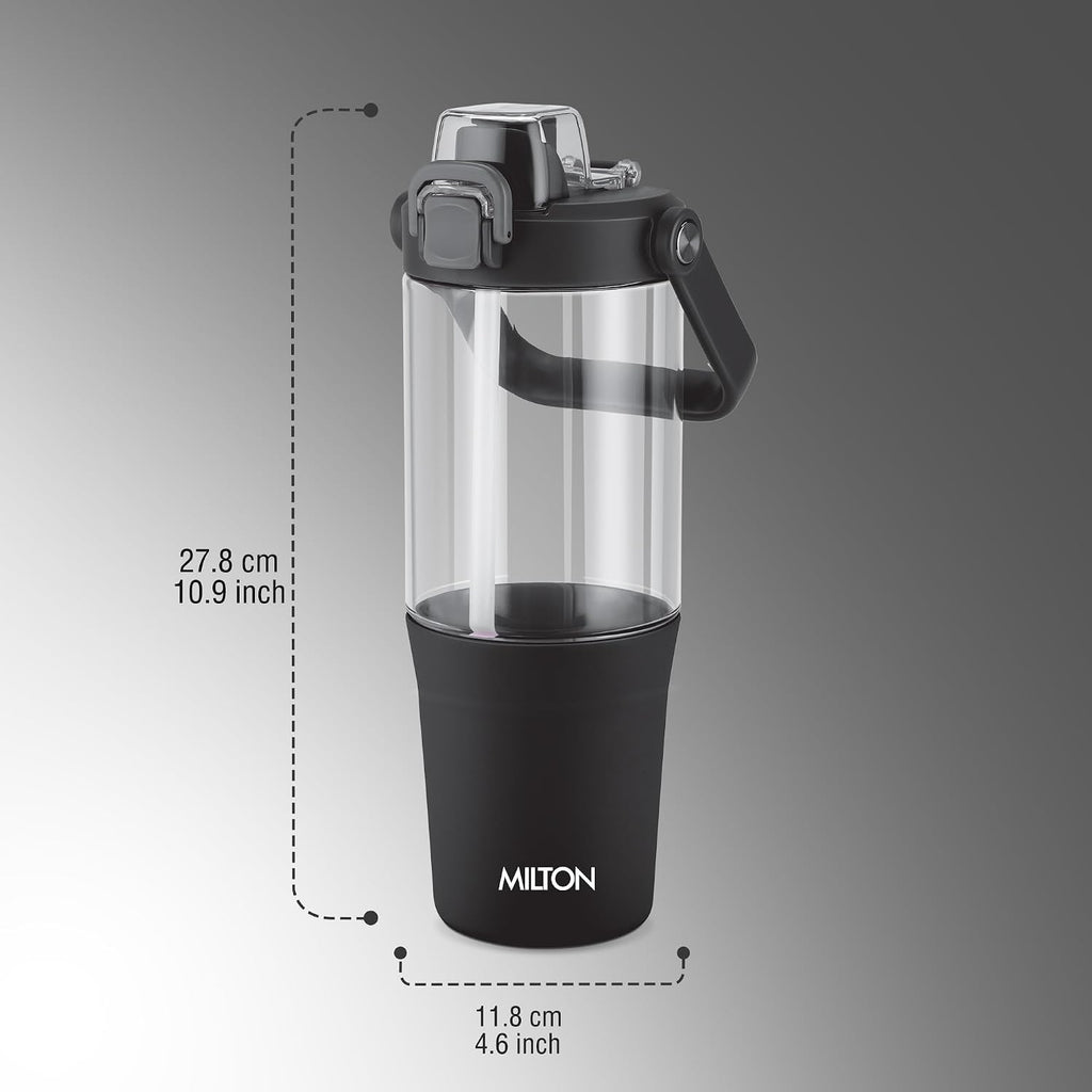 MILTON Summit 1200 2-in-1 Sip or Gulp Lid Tumbler 1200 ml | Plastic Water Bottle with Sturdy Handle & Straw | Leak-Proof, BPA-Free | Perfect for Office, Gym, Travel Tumbler for Men and Women, Black