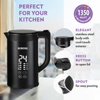 Borosil Cooltouch 1.5L 1350W Digital Electric Kettle | Temprature Display, Double Wall, Keep Warm Function with Wide Mouth | Can make Tea, Noodles, Soup, Boiled Eggs, Vegetable etc. | 2 years Warranty