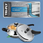 Milton Pro Cook Induction Cookware & Gas Stove Friendly Triply Stainless Steel Curve Pressure Cooker 1.5 Litre With Dual Lid | Outer Lid & Glass Lid | Gasket Release System | 5 Year Warranty | Silver