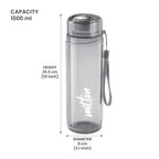 MILTON Hector 1000 Water Bottle, 1 Litre, Reusable Plastic Fridge Bottle, BPA Free and Leak Proof Bottles for Travel, Work, Pack of 1, Grey