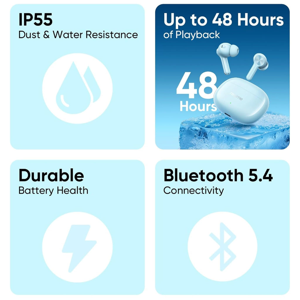 realme Buds T200x True Wireless Earbuds with 12.4mm Dynamic Bass Drivers, 25 dB ANC, Quad Mic, 45ms Latency, Upto 48 Hrs Playback, Fast ChargeIP55 Rated, BT 5.4 (Frost Blue)