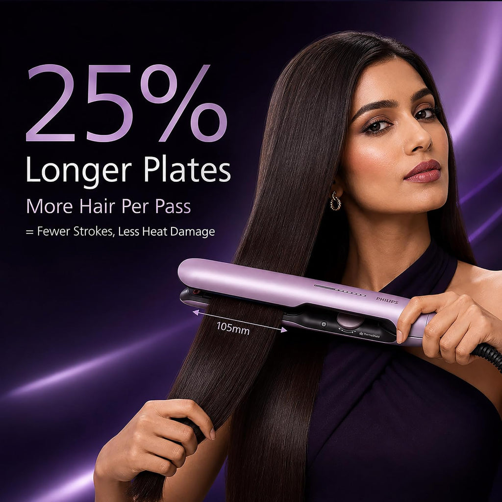 Philips India's No.1 Hair Styling Brand - One Stroke Hair Straightener | 50% Faster Straightening | 3 days salon-like hair | 12 Temperature Settings (120–230°C) Designed for Indian Hair | BHS530