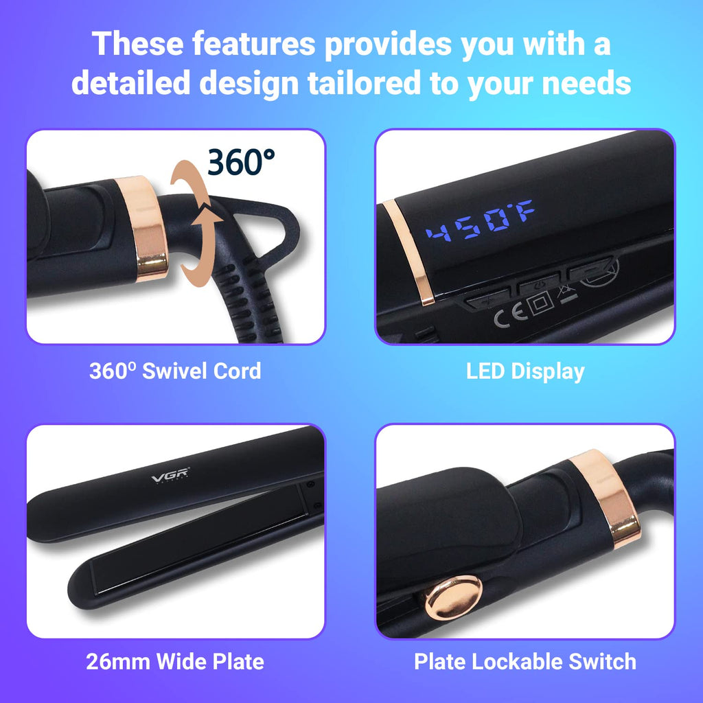 VGR V-515 Professional Hair Straightener with 7 Temperature settings & Uniform Heat Technology (Black)