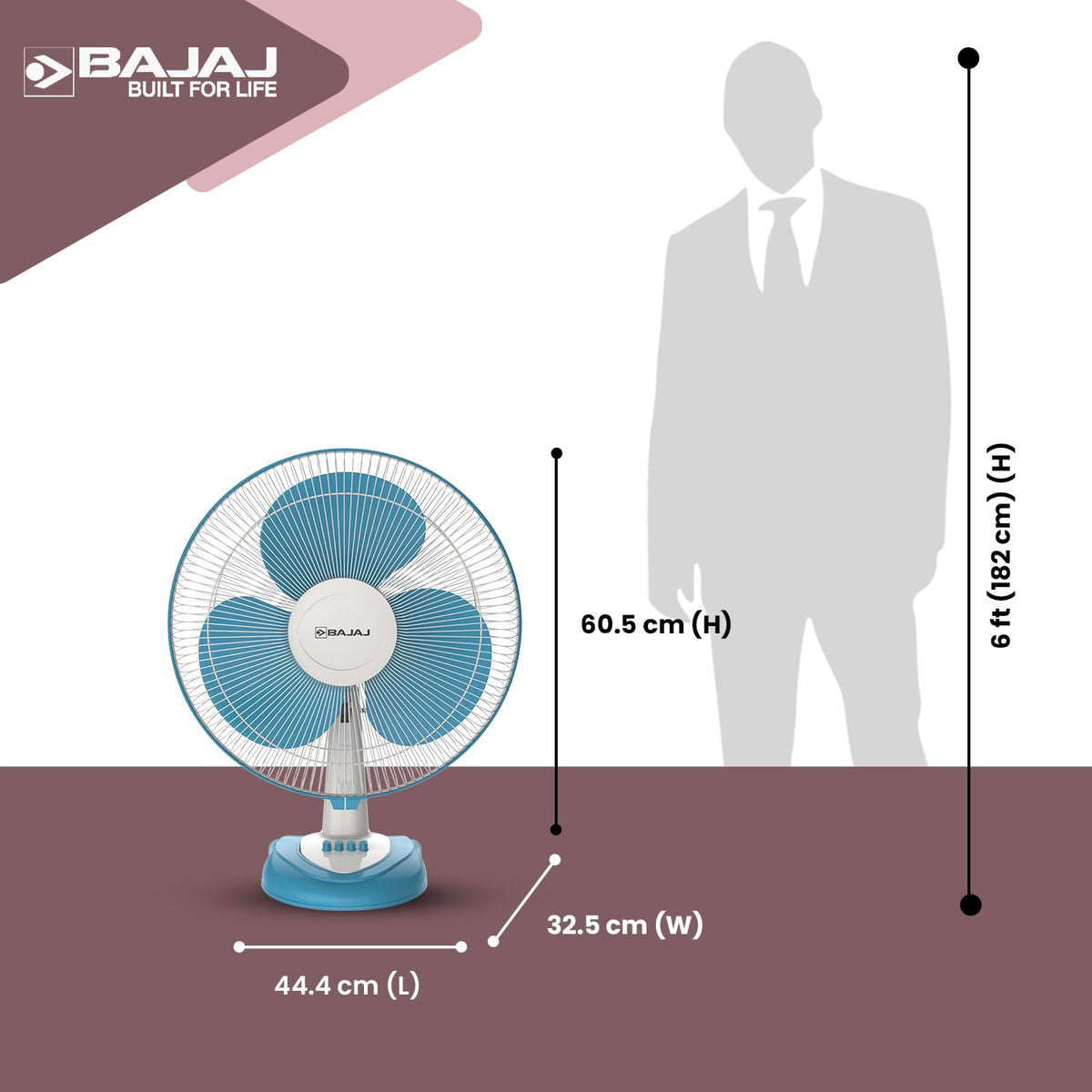Bajaj Frore Neo Table Fan 400 MM | Table fans for Home & Office |Aerodynamically Balanced Blades| 100% CopperMotor| HighAir Delivery|3-Speed Control| 2-Yr Warranty 【Blue】