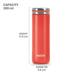 Milton Shiny 300 Thermosteel Water Bottle 280 ml, Long Hours Hot and Cold I Leak Proof Lid, ISI Certified I Vacuum Insulated I for Office, Gym, School I Red