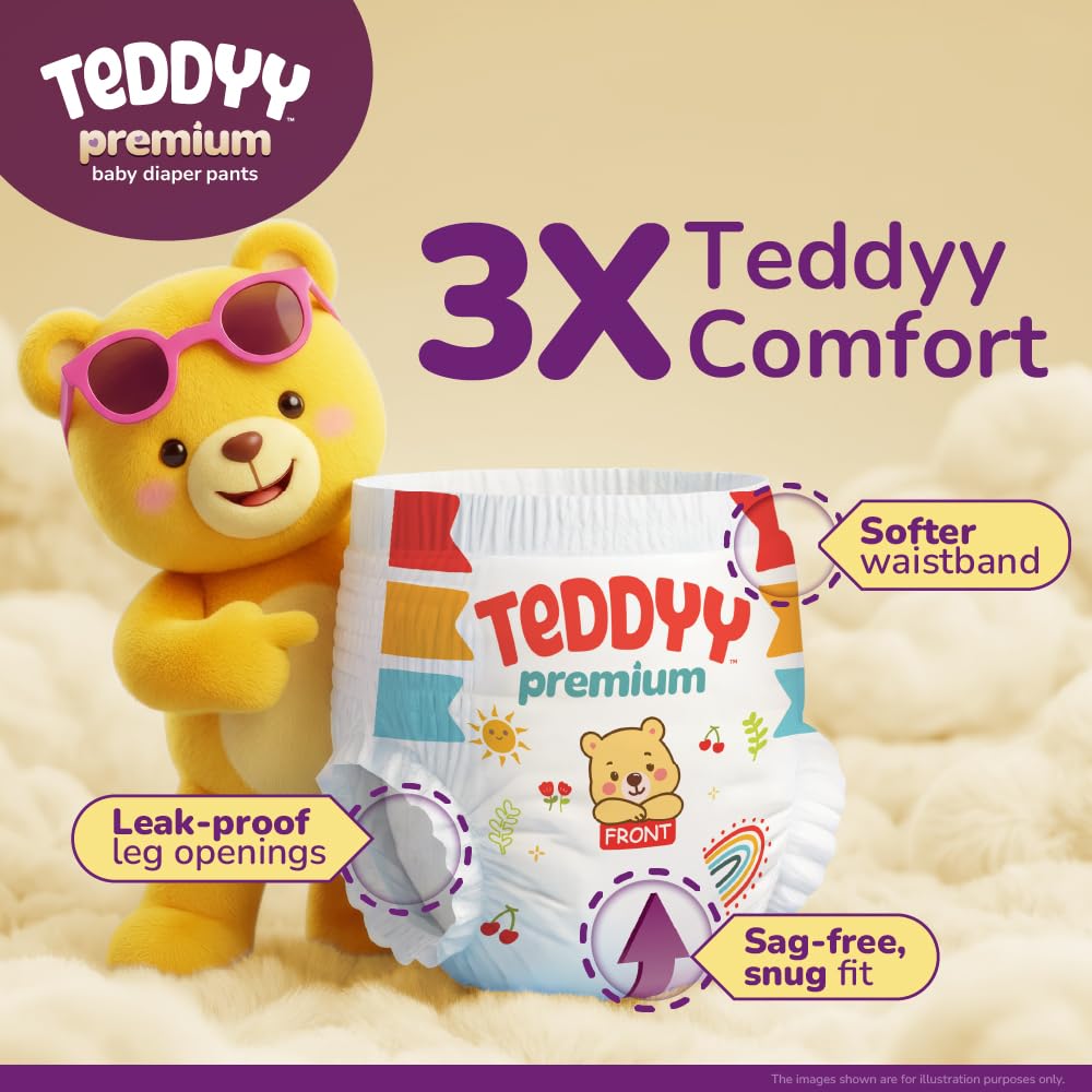Teddyy Premium Baby Diapers S Size, Pant Style | Small (4-8 kg), 42 Pants | Butter Soft Feel | Anti-Rash with Aloe Vera &12 Hours Dryness Lock