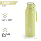 Cello Puro Steel-X Benz 900 PU Insulated Water Bottle 650 ml Green | BPA Free, Leakproof, ISI Certified |Hot & Cold Bottle for Gym, Office, College, Travel, Camping, Indoor & Outdoor Sports & Yoga