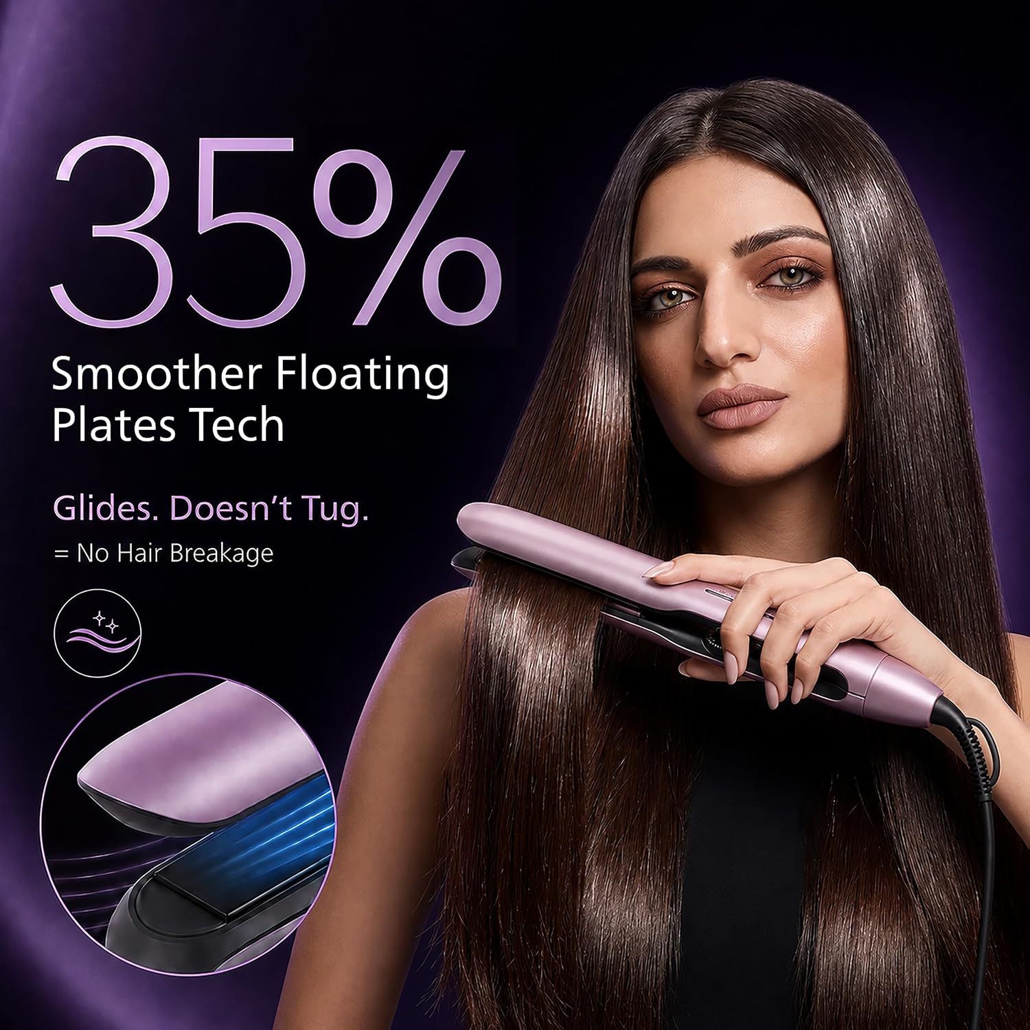 Philips India's No.1 Hair Styling Brand - One Stroke Hair Straightener | 50% Faster Straightening | 3 days salon-like hair | 12 Temperature Settings (120–230°C) Designed for Indian Hair | BHS530