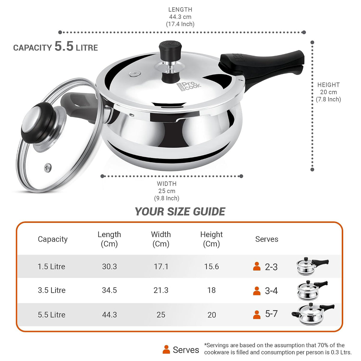 Milton Pro Cook Induction Cookware & Gas Stove Friendly Triply Stainless Steel Curve Pressure Cooker 1.5 Litre With Dual Lid | Outer Lid & Glass Lid | Gasket Release System | 5 Year Warranty | Silver