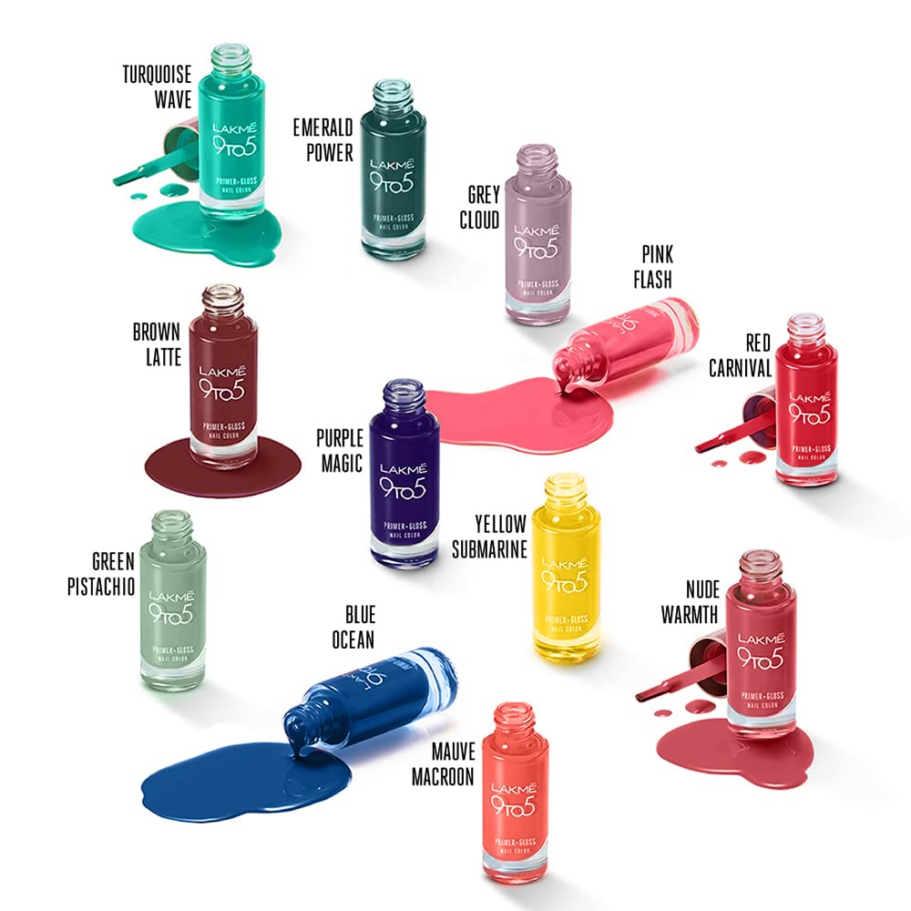 LAKMÉ 9 To 5 Primer + Glossy Finish Nail Colour|| Mauvemacaroon|| 6Ml