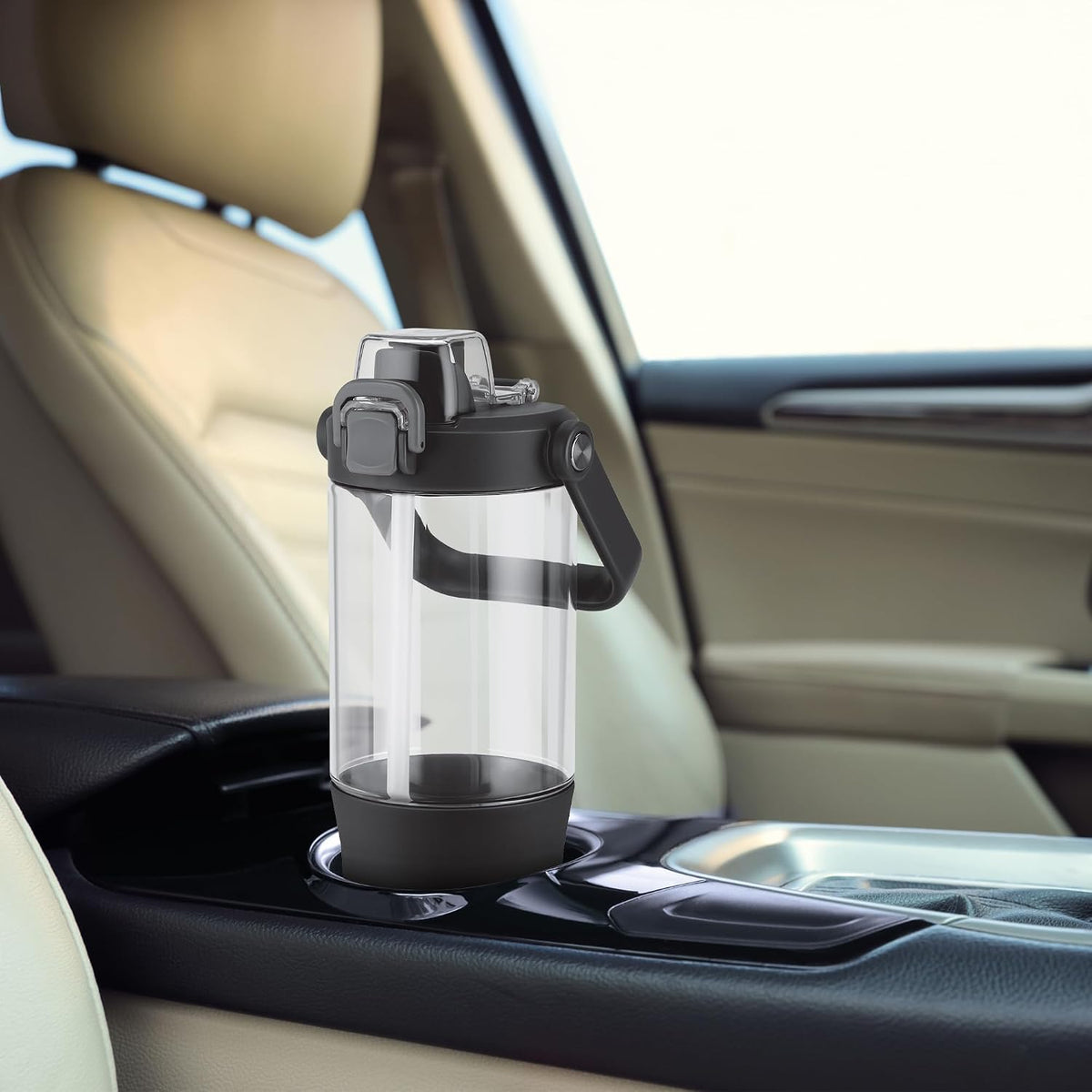 MILTON Summit 1200 2-in-1 Sip or Gulp Lid Tumbler 1200 ml | Plastic Water Bottle with Sturdy Handle & Straw | Leak-Proof, BPA-Free | Perfect for Office, Gym, Travel Tumbler for Men and Women, Black