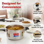 Prestige 5L+3L Triply Svachh Outer Lid Pressure Cooker Combi with 2 Lids|Gas & Induction Compatible|Deep lid for spillage control|Triply body for even heat distribution|5 Years Warranty|ISI Certified