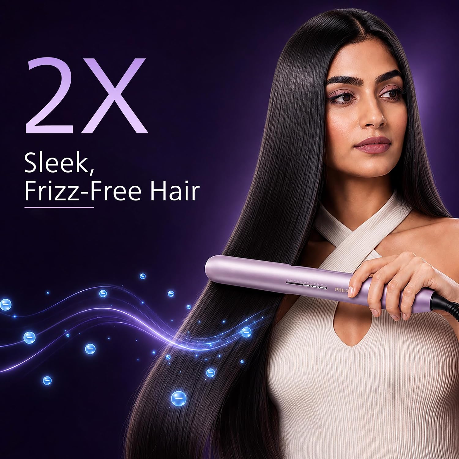 Philips India's No.1 Hair Styling Brand - One Stroke Hair Straightener | 50% Faster Straightening | 3 days salon-like hair | 12 Temperature Settings (120–230°C) Designed for Indian Hair | BHS530