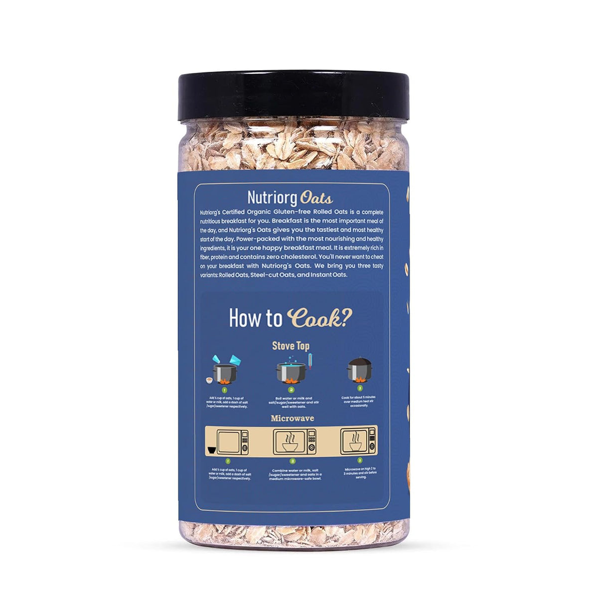 Nutriorg 100% Organic Rolled Oats 2000gm | Pack of 4 | Gluten Free | High protein | Weight loss | Fibre Rich | Easy to Cook | Overnight Oats | Nutritional Breakfast Cereal Oats | Air Tight Plastic Jars