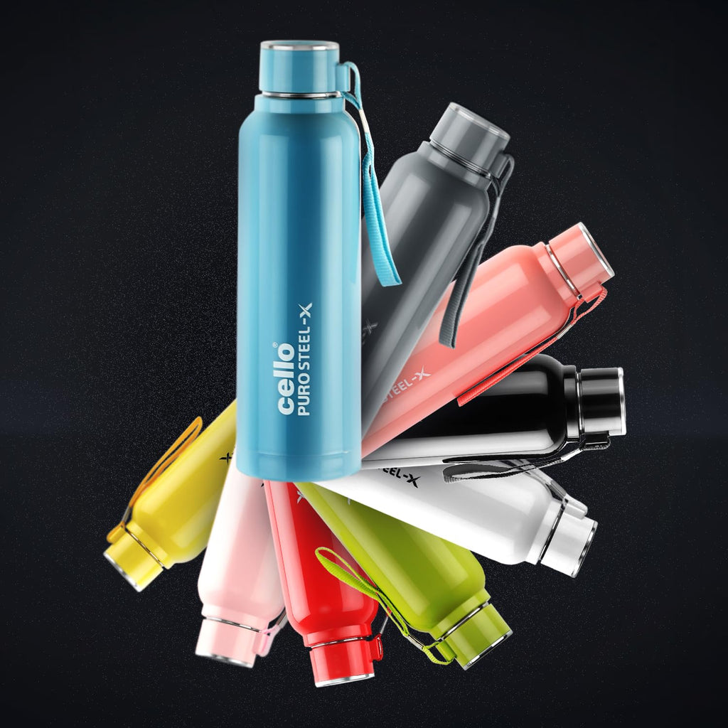 Cello Puro Steel-X Benz 900 PU Insulated Water Bottle 650 ml Green | BPA Free, Leakproof, ISI Certified |Hot & Cold Bottle for Gym, Office, College, Travel, Camping, Indoor & Outdoor Sports & Yoga