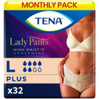 TENA Lady High Waist Adult Diaper Pants for Moderate to Heavy Bladder Weakness | 32 Pcs | Large (L) Size | Incontinence Panties,Underwear for Women | Waist Size 38-52 inch | 95-130cms
