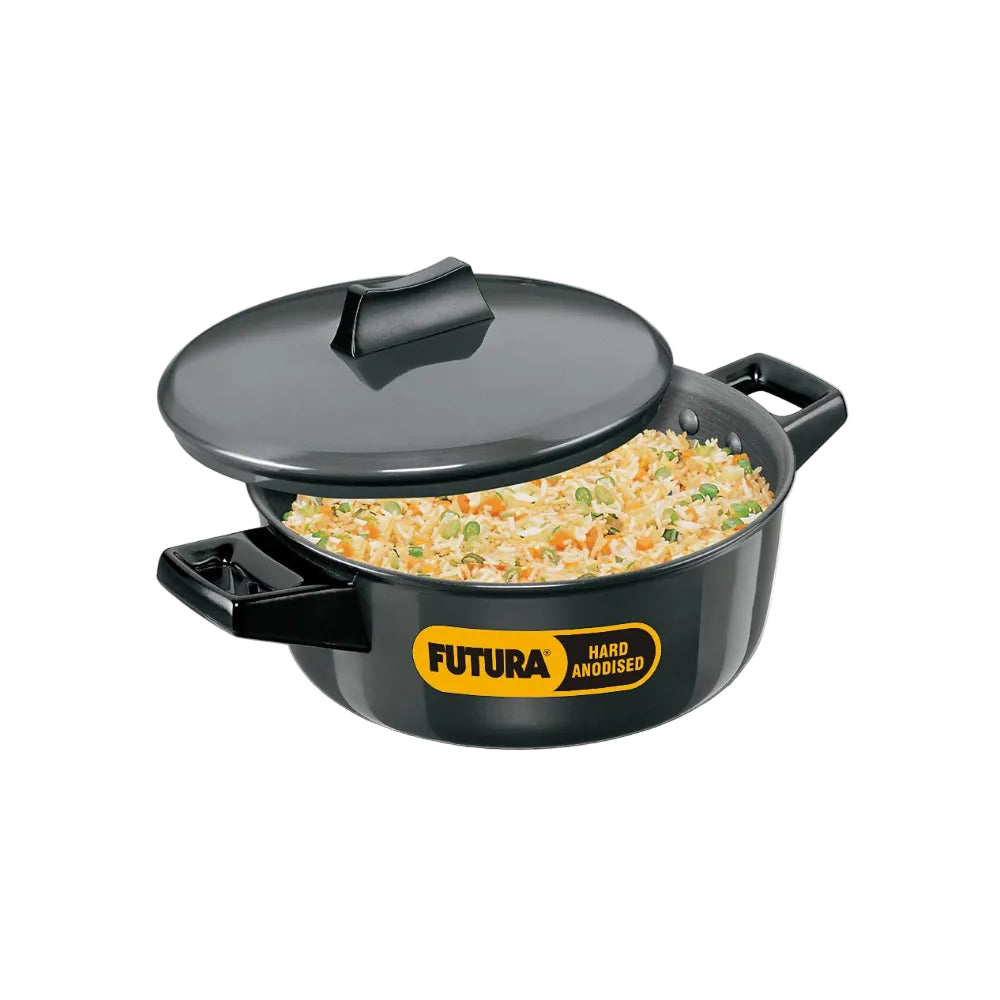 Hawkins Futura 2 Litre Cook n Serve Bowl, Hard Anodised Saucepan with Hard Anodised Lid, Sauce Pan for Cooking and Serving, Black (ACB20), Aluminium