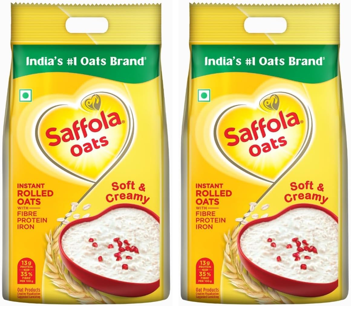 Saffola Oats | 2kg | Instant Rolled |Soft & Creamy |Power of Protein, Iron & Fibre | Nutritious grain (Pack of 2)