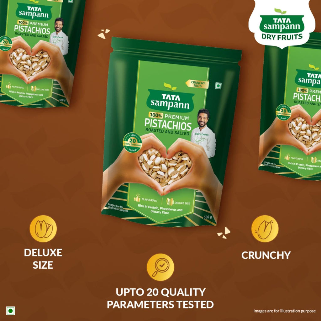 Tata Sampann Pistachios Roasted &amp; Salted, Pista, 500g,