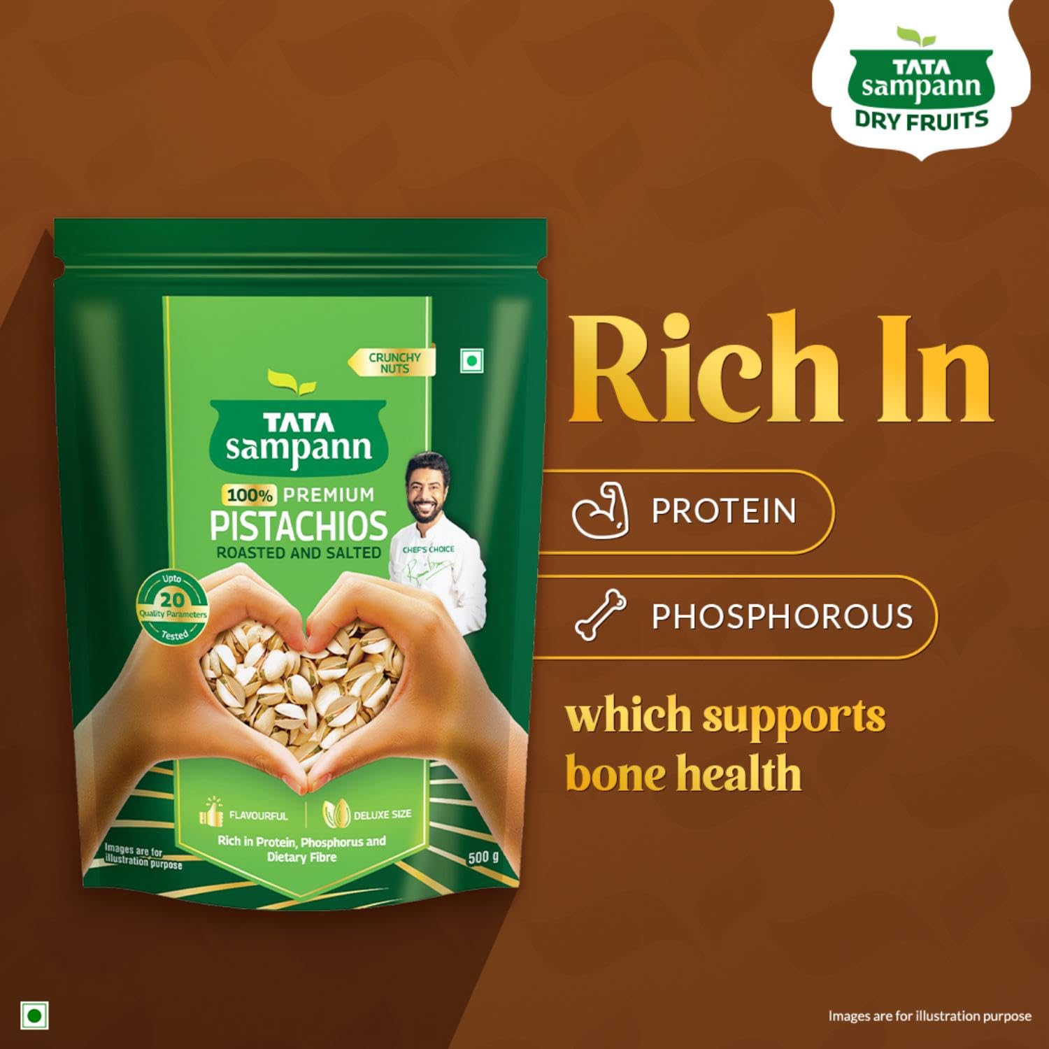 Tata Sampann Pistachios Roasted &amp; Salted, Pista, 500g,
