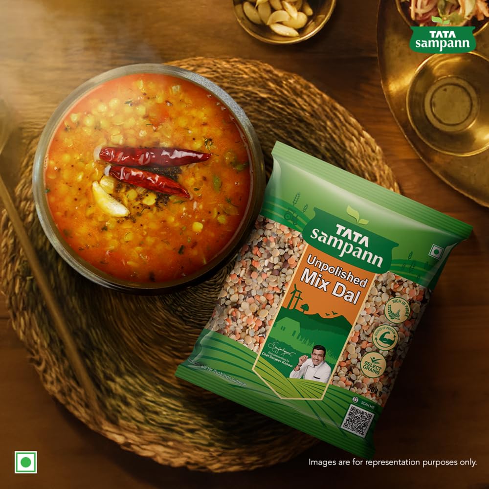 Tata Sampann Unpolished Mix Dal, 500g, Select Grains, Mix Of 5 Lentils