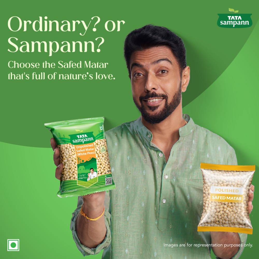 Tata Sampann Unpolished Safed Matar (White Peas), 500g, Select Grains, Dried Peas, White Ragda Chana, Vatana, Sukhe Matar, Chef Recommended