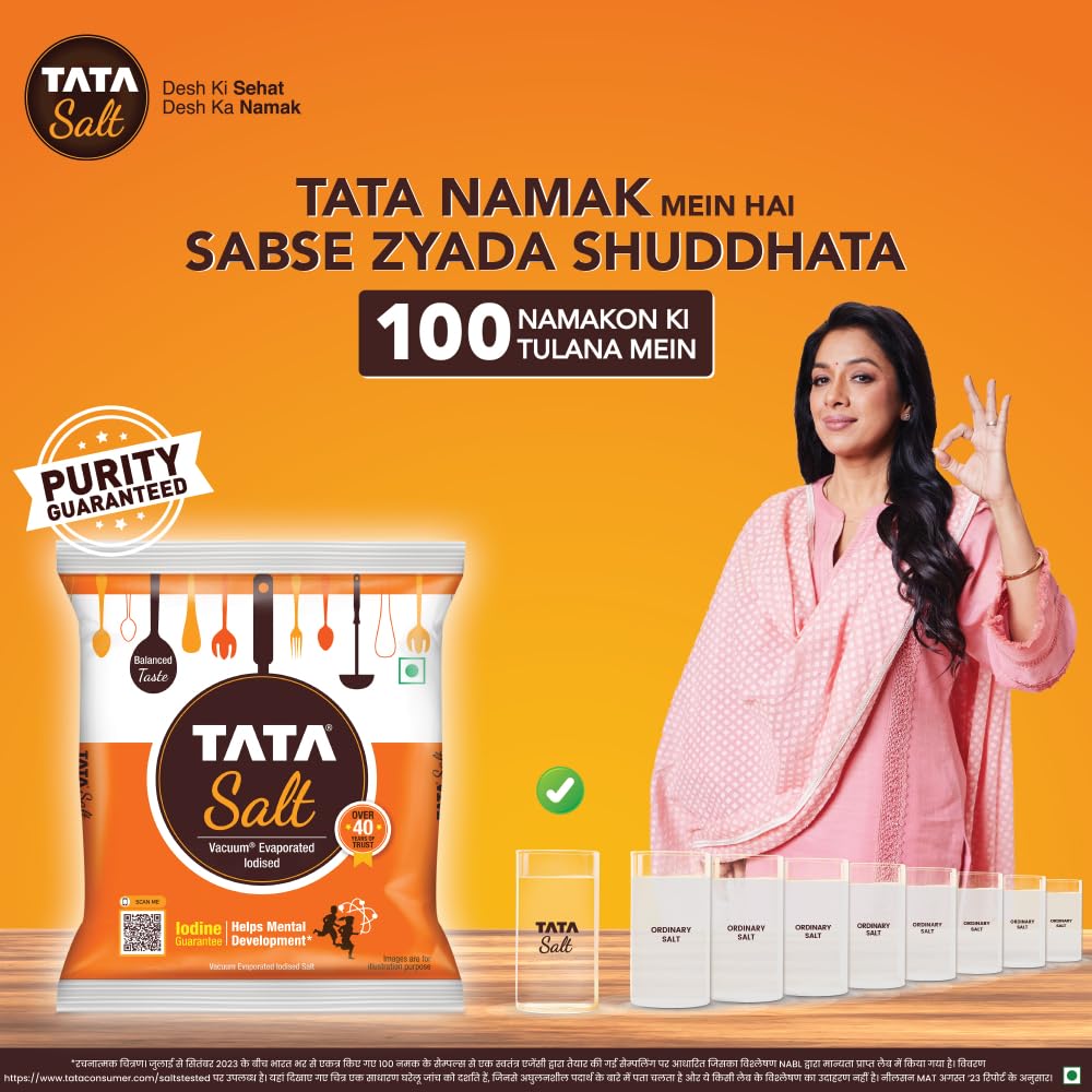 Tata Salt 1 Kg, Free Flowing and Iodised Namak, Vacuum Evaporated, Salt in Fresh