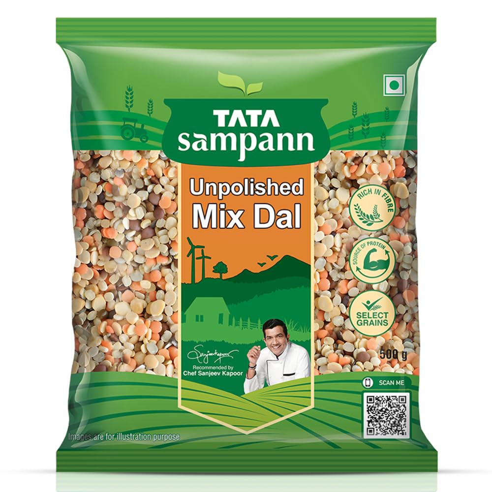 Tata Sampann Unpolished Mix Dal, 500g, Select Grains, Mix Of 5 Lentils