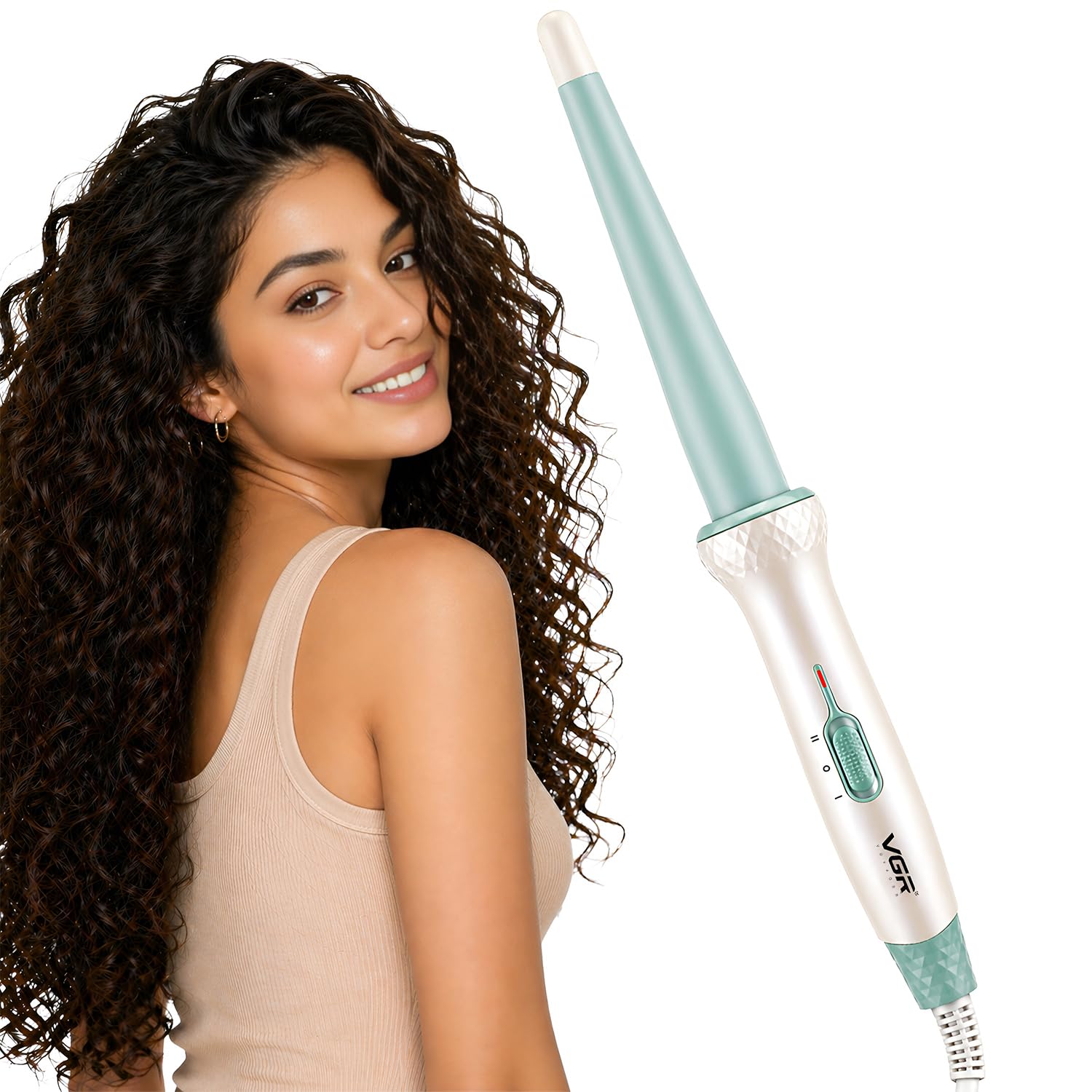 VGR V-596 Professional Curling Wand with 25MM Pearl Barrel, Fast PTC Heating, Dual Temperature Control Up To 200°C, Cool Touch Tip, Hair Curler Iron For Women, Salon Styling, Long Lasting Curls, White