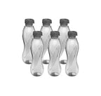 MILTON Oscar, Pack of 6 Water Bottles, 1 Litre each, Reusable Plastic Fridge Bottle Set, BPA Free and Leak Proof Bottles for Travel, Work, Grey
