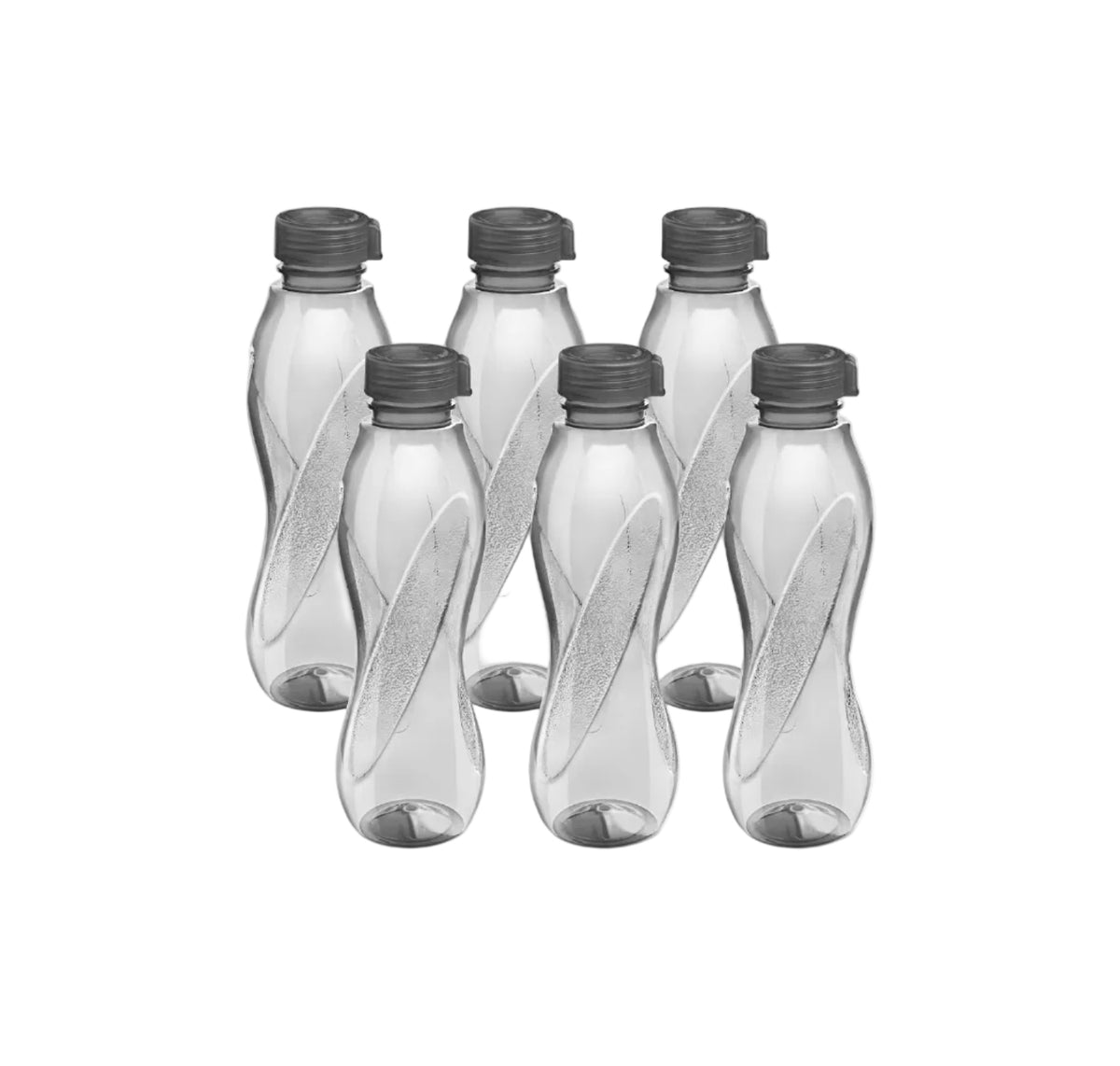 MILTON Oscar, Pack of 6 Water Bottles, 1 Litre each, Reusable Plastic Fridge Bottle Set, BPA Free and Leak Proof Bottles for Travel, Work, Grey