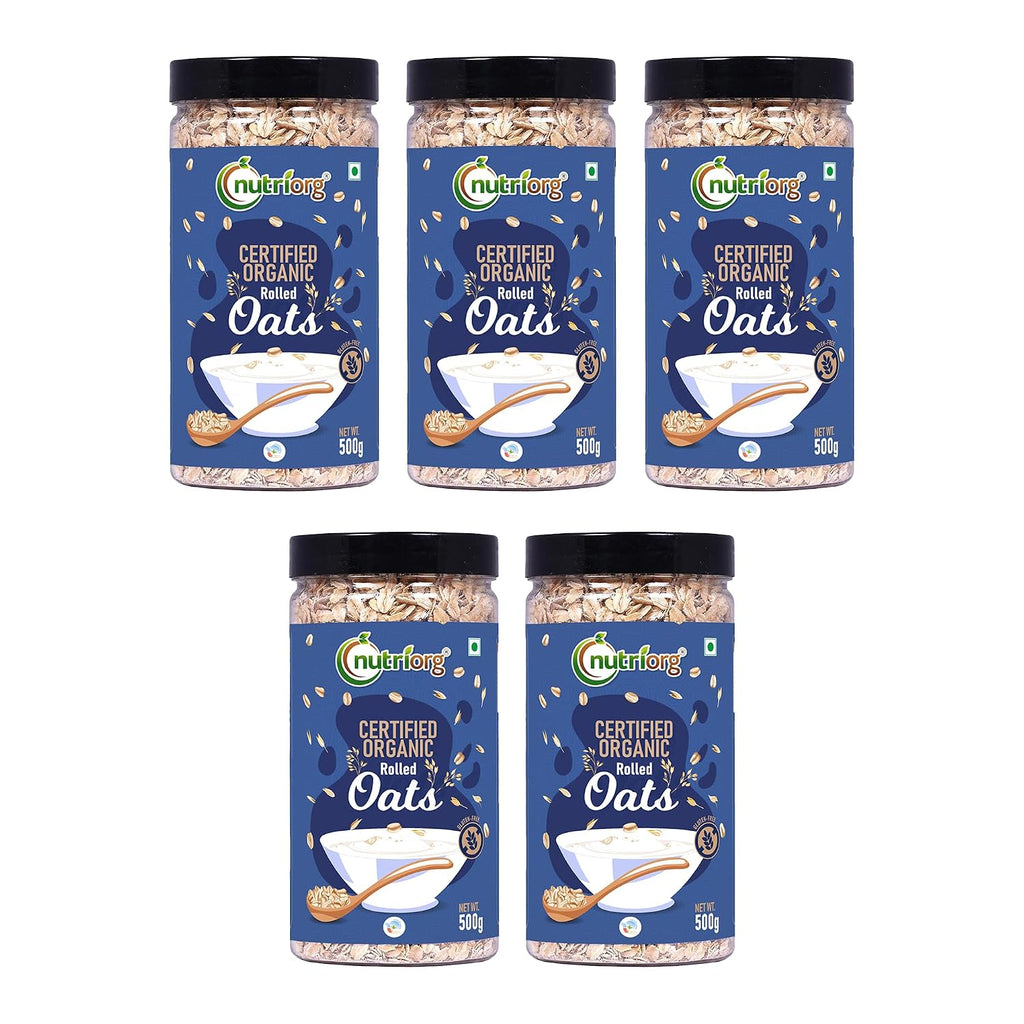Nutriorg Organic Rolled Oats 2.5Kg (Pack of 5 x 500g) | Oats Imported from Australia | USDA Certified Organic & Gluten-Free | High Fiber & Protein | Bulk Value Pack for Weight Loss & Daily Breakfast