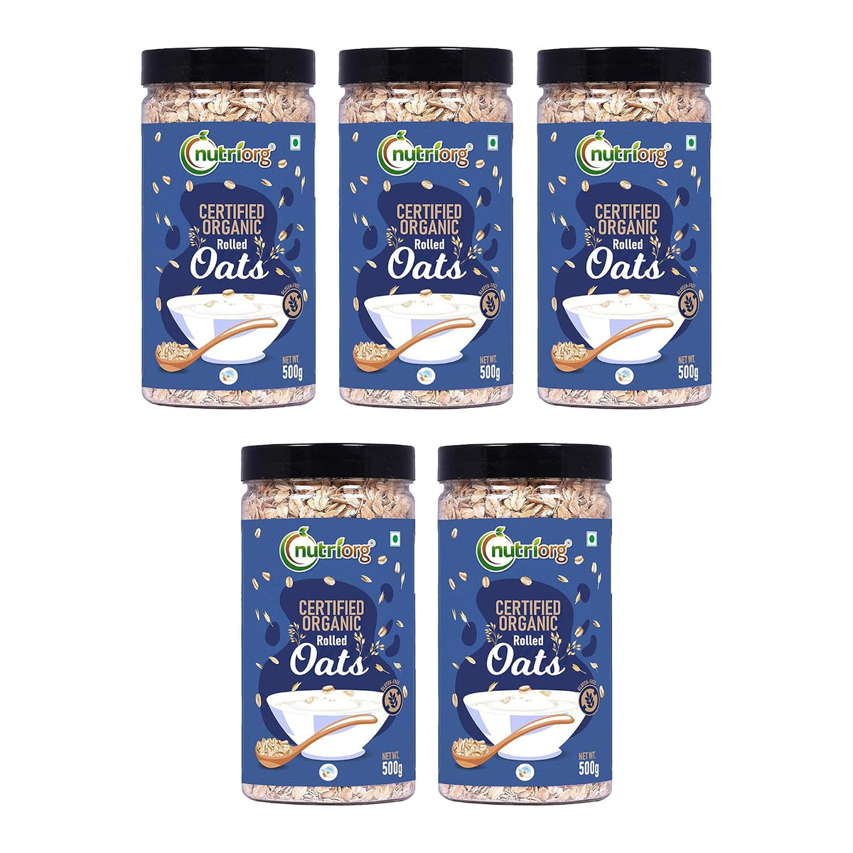 Nutriorg Organic Rolled Oats 2.5Kg (Pack of 5 x 500g) | Oats Imported from Australia | USDA Certified Organic & Gluten-Free | High Fiber & Protein | Bulk Value Pack for Weight Loss & Daily Breakfast