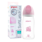 Pigeon Softlatch 2.0 Wide Neck Feeding Bottle 240ML | Baby Milk Bottle for 6 Months to 3 Years | BPA-Free, Anti-Colic, Nipple Collapse-Resistant | Feeding Bottle for Kids & Toddlers (Pink Hood)