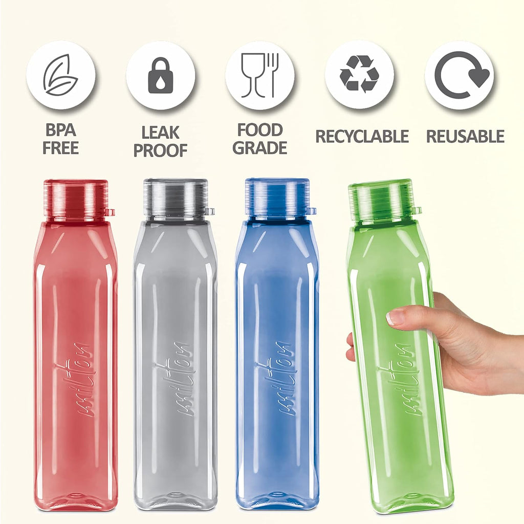 MILTON Prime Pack of 5 Water Bottles, 1 Litre Each I BPA Free I Food Grade Fridge Bottle Set I Leak Proof Bottles for Travel, Work, Assorted