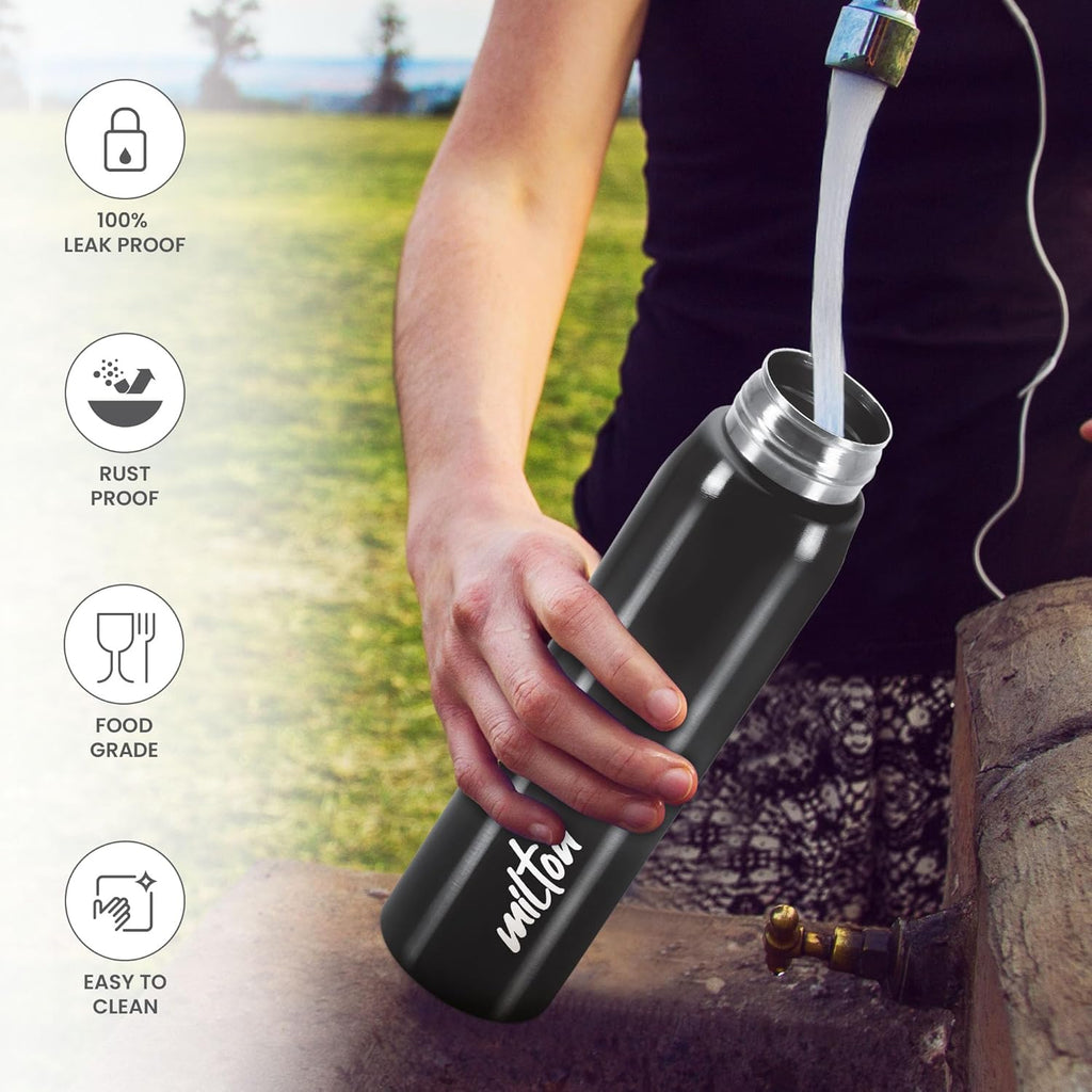 MILTON Handy 850 Stainless Steel Sipper Water Bottle 780 ml, Single Walled, ISI Certified I Leak Proof Lid, Rust Proof I For School, Office, Gym I Black
