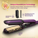 Philips India's No.1 Hair Styling Brand NourishCare Hair Straightener, No Heat Damage, Vitamin E Argan Oil Serum Strips, SilkProtect, Moisture Lock, 2 Temperature Settings, For Indian Hair, BHS526