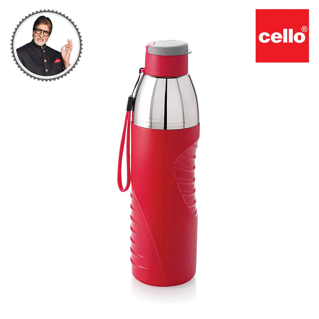 Cello Puro Gliss Insulated Water Bottle, 900 ML, Red (Plastic)