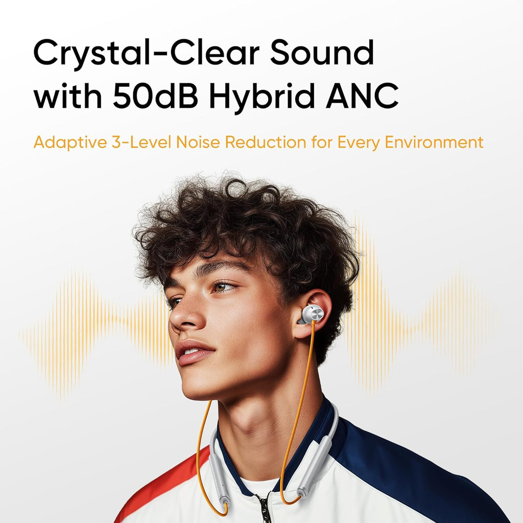 realme Buds Wireless 5 ANC in Ear Bluetooth Headphones,50dB ANC, 13.6mm Dynamic Bass Driver,360? Spatial Audio,45ms Low Latency,Upto 38hrs Playback,IP55 Rating,Dual Device Connection (Dawn Silver)