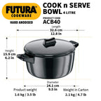 Hawkins Futura 4 Litre Cook n Serve Bowl, Hard Anodised Saucepan with Hard Anodised Lid, Sauce Pan for Cooking and Serving, Black (ACB40), Aluminium