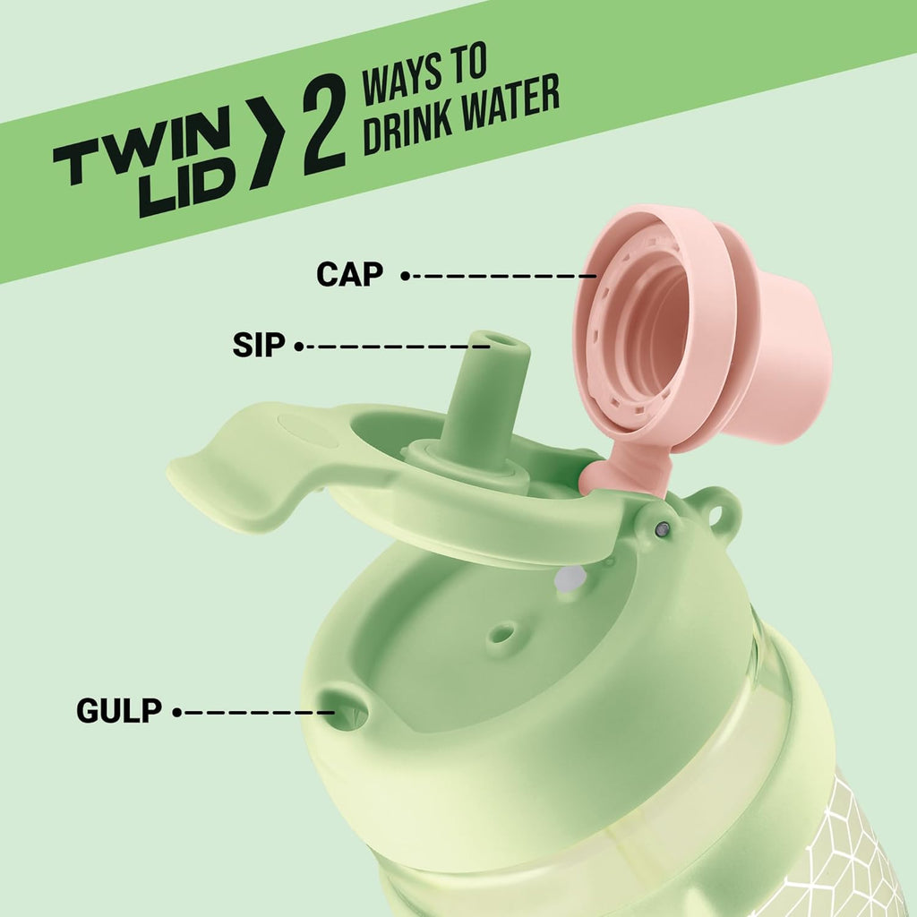 MILTON Champion 1250 2- in-1 Sip or Gulp Lid Tumbler 1.21L | Tritan Plastic Water Bottle with Handle | Leak-Proof, BPA-Free | Perfect for School, Gym, Office, Travel Bottle for Men and Women, Green