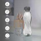 MILTON Oscar, Pack of 6 Water Bottles, 1 Litre each, Reusable Plastic Fridge Bottle Set, BPA Free and Leak Proof Bottles for Travel, Work, Grey