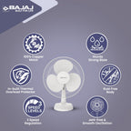 Bajaj Frore Neo Table Fan 400 MM | Table fans for Home & Office |Aerodynamically Balanced Blades| 100% CopperMotor| HighAir Delivery|3-Speed Control| 2-Yr Warranty 【White】
