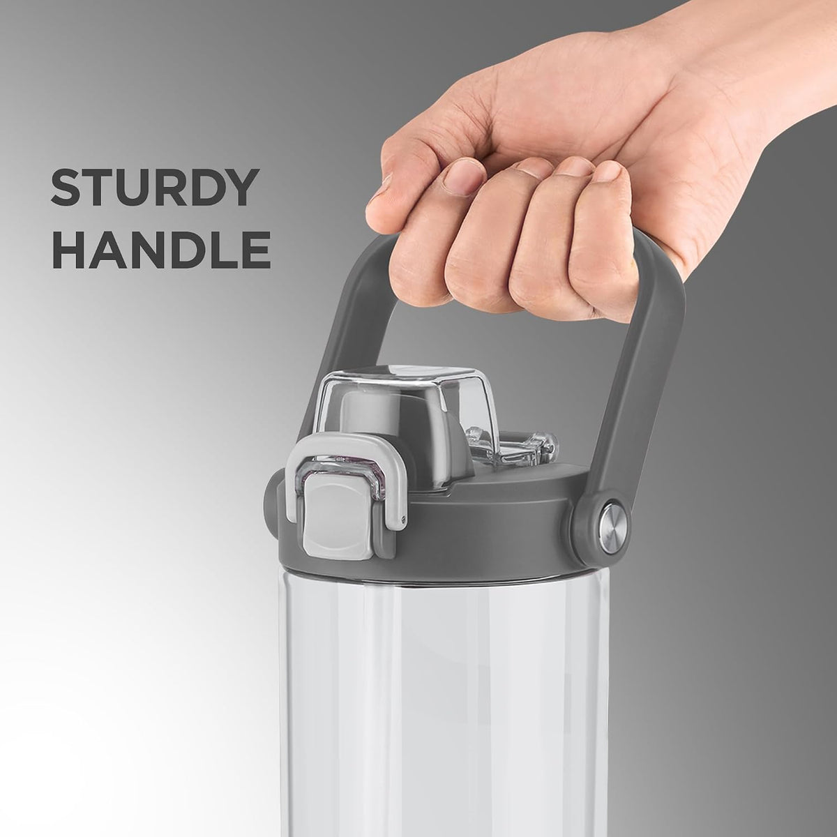 MILTON Summit 1200 2-in-1 Sip or Gulp Lid Tumbler 1200 ml | Plastic Water Bottle with Sturdy Handle & Straw | Leak-Proof, BPA-Free | Perfect for Office, Gym, Travel Tumbler for Men and Women, Grey