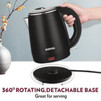 Borosil 1.2L 1350W Cooltouch Multipurpose Electric Kettle | Auto Shut off | Wide Mouth | 304 Food Grade Stainless Steel with Double Wall Cooltouch Exterior | 2 year Warranty | Black
