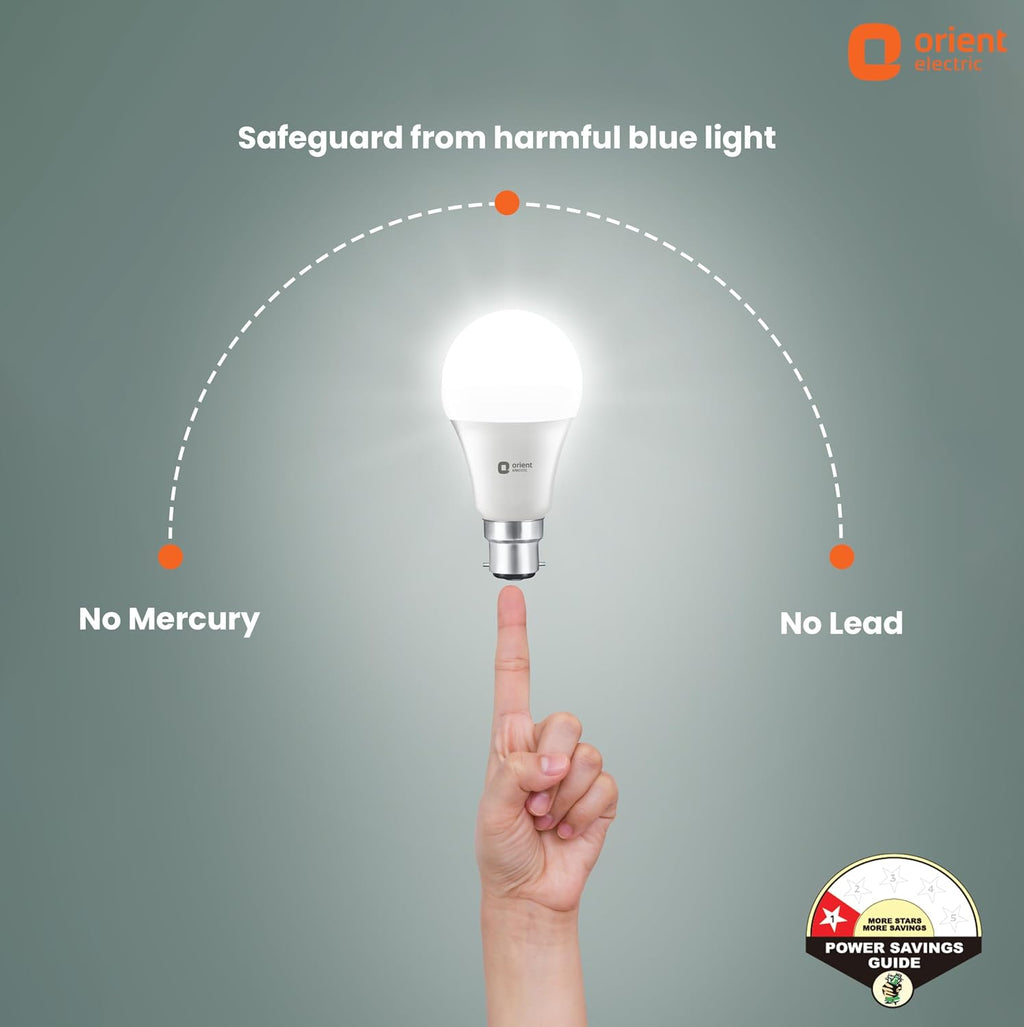 Orient Electric 12W High Glow LED bulb| 180-degree wide beam angle| Voltage surge protection up to 4 kV| 6500K, Cool White| B22d base| Made in India| Pack of 2