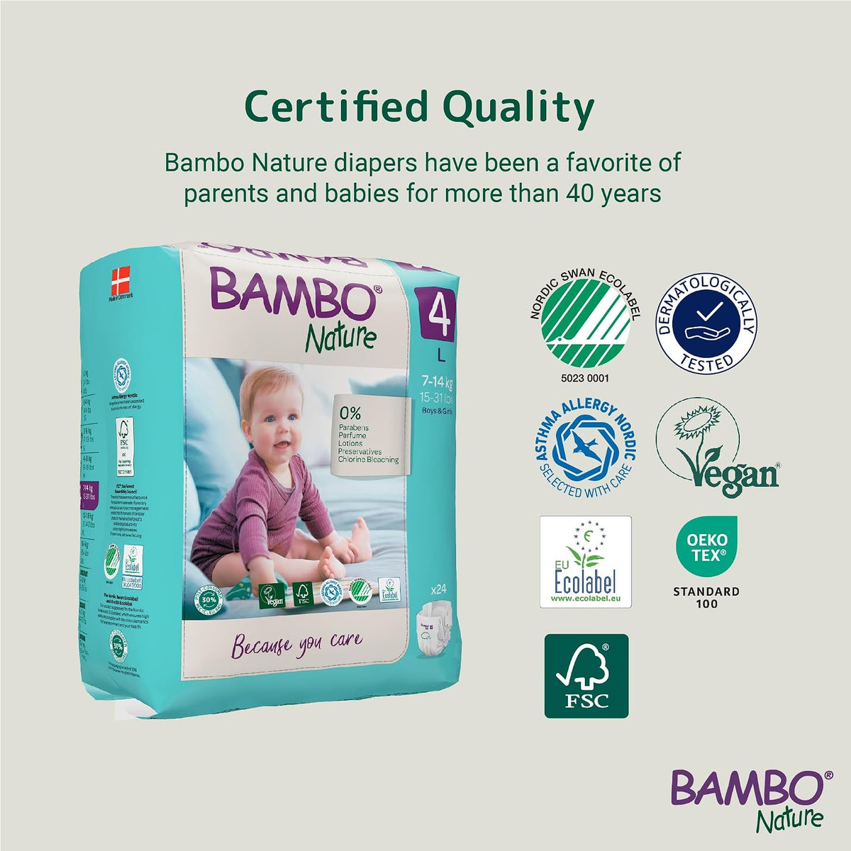 Bambo Nature Premium Baby Tape Diapers for Baby Large Size (7-14 Kgs), Super Absorbent, Breathable, Extra Soft, Dermatologically Tested, Hypoallergenic Toddler Nappies With Wetness Indicator, 24 Count