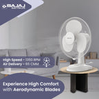 Bajaj Frore Neo Table Fan 400 MM | Table fans for Home & Office |Aerodynamically Balanced Blades| 100% CopperMotor| HighAir Delivery|3-Speed Control| 2-Yr Warranty 【White】