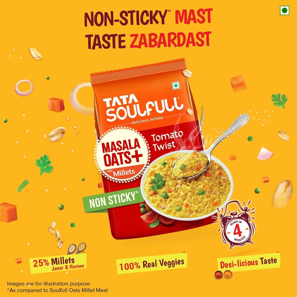 Tata Soulfull Masala Oats+ With Millets, Tomato Twist, 500g
